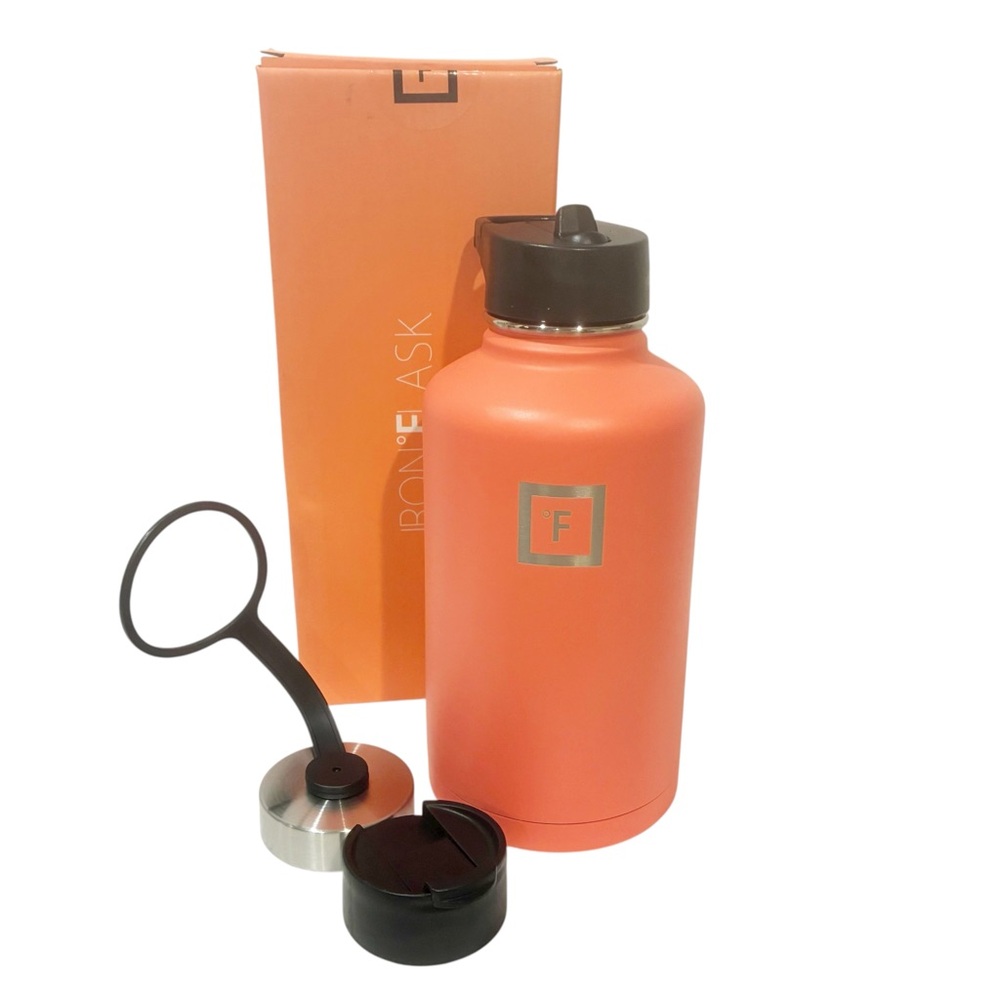 IRON FLASK Peach Camping & Hiking Hydration Flask 3 Lids‎ Stainless Steel NEW